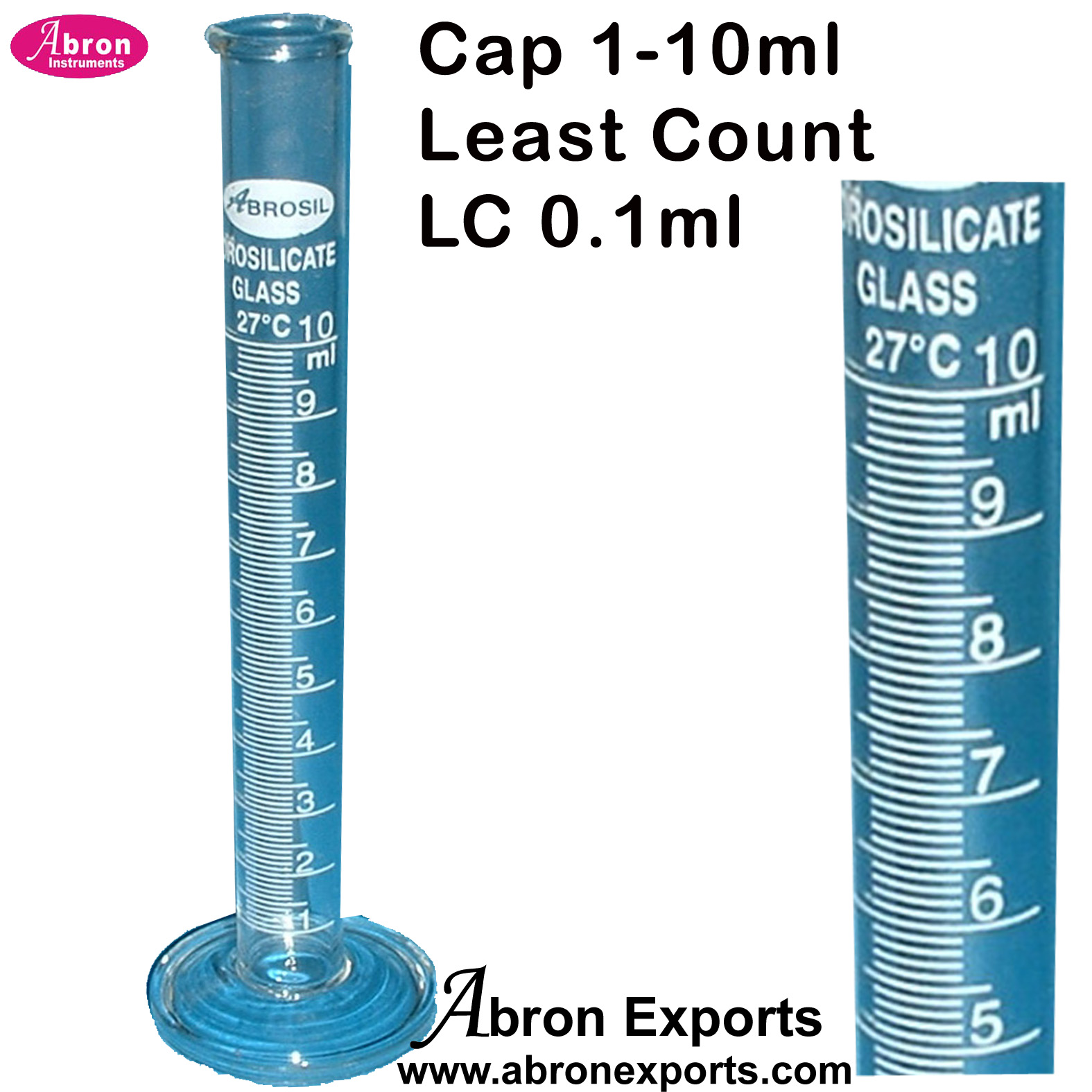 Glass Measuring Cylinder Glass 10ml Class B Round Base Borosilicate Glass Cylinder Measuring Abron PK OF 10 AC-427B10
